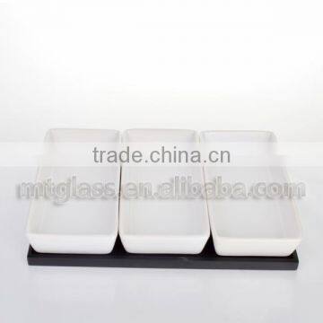 3 Pcs White Ceramic Stonware Sushi Japanese Rice Bowls And Plates Set