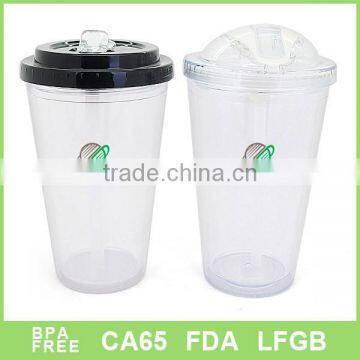 16oz wholesale sippy plastic freeze mug with flat and dome lid