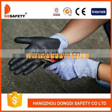 DDSAFETY 2017 High Performance Polyethylene Fiber Glass Knitted Liner Black PU Coated Cut Resistant Safety Gloves photo-5
