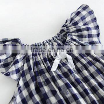 2017 Beautifuly Pure Cotton Toddler Girls Small Grid Romper With Bubble Sleeve photo-3