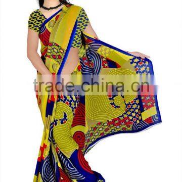 Flower Printed Saree in Ployster Fabric photo-2