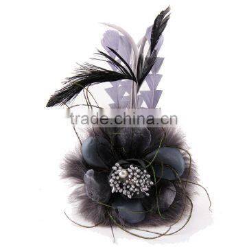 Fabric Feather Big Flower Brooches Handmade Corsage Brooch Feather Pearl Flower Head Clip Brooch photo-3