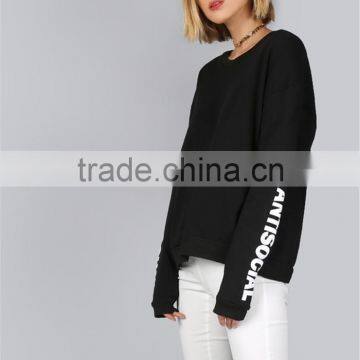 New Arrival Women Cool Black Streetwear Pullover Custom Sleeve Print Oversized Drop Shoulder Ladies Sweatshirt photo-3