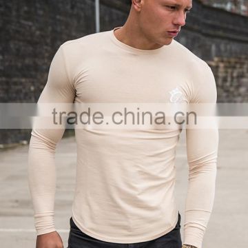 Long Sleeve Fitted T-Shirt for Men Muscle Bodybuilding Gym T Shirt Long Drop Curved Hem T Shirt