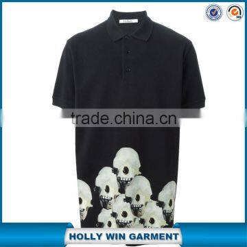 Mens special black cotton polo shirt printing with skull