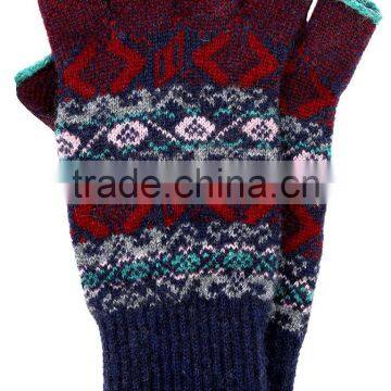 Fancy Kintted Jacquard Cashmere Mitten Gloves Half Finger Gloves