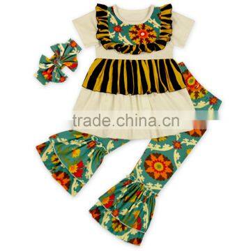 2017 Cute Summer Fall Kids Outfits Baby Ruffle Pants Clothes Sets Toddlers Clothing Girls Ruffle Outfits Wholesale Price photo-3