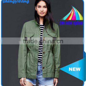 OEM/ODM Women Cotto Baseball Jacket Green Custom Jacket Guangzhou Clothing Manufacturer