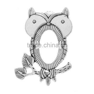 Cabochon Owl Halloween Ornaments Antique Silver Cabochon Setting(Fits 3cm x 2cm) 5.1cm x 3.7cm(2" x 1 4/8"),10PCs