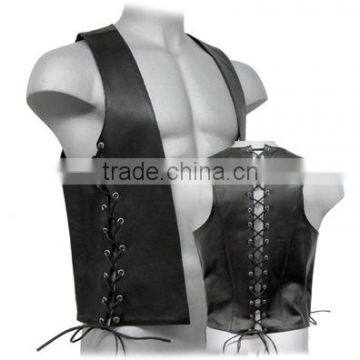 Mens Leather Fashion Vest Waistcoat Laced Sides Motorcycle Cruiser Top Vintage