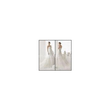 Lace Womens Wedding Dresses Strapless Court Train Tulle Pearls Custom Made Wedding Gowns