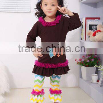 2014 New styles Cotton Girl Outfit Christmas Turkey Outfit Top and pants with ruffles in sets