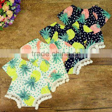 Baby girl romper boutique pineapple print pom pom rompers M7040504