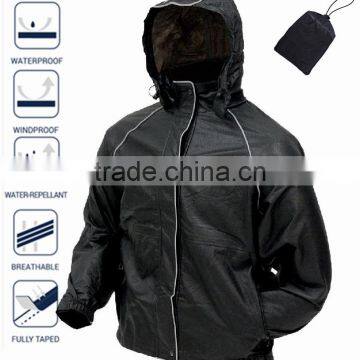 100% Polyester Lightweight Waterproof Jacket With Bag and Reflective Piping