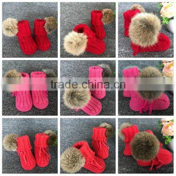 Factory Wholesale Dress Shoes Plush Baby Booties With Rabbit Fur Ball