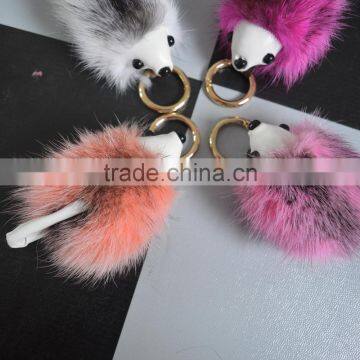 SJ798 Animal fur keychain colorful Hedgehog plush key chain car pom pom bag keychains korean