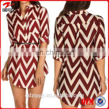 Zippy 2014 Latest Design Burgundy Chevron Ladies Blouses/Long Sleeves Women Tops