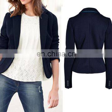 office lady long sleeve band collar Navy Blazer