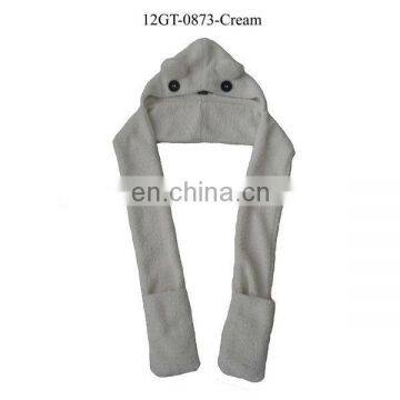 cream fashion winter polar fleece scarf with hat gloves