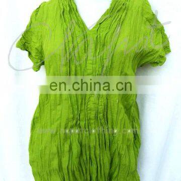 Fashion Summer Clothes Hippie Boho Style 100% Thai Cotton v Shirt, Gress Color T-shirt.