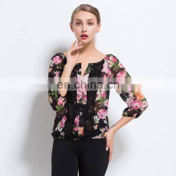 Excellent Original Qualitty Light Thin Transparent Hibiscus shirt Three Quarter Chiffon Shirt Design