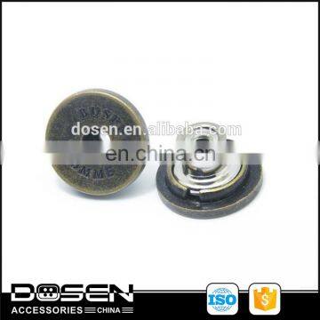 Hollow brass button for garment with single tacks for man's jeans garment