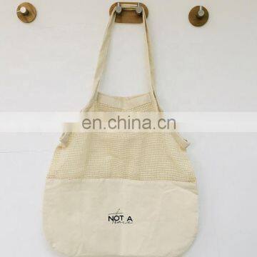 New organic cotton mesh mixed shopping bag with long handle