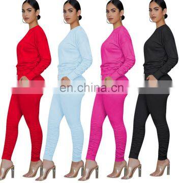 Custom Logo Name Brand Stacked Long Sleeve Crew Neck Sweatshirt With Stacked Legging Two Piece Set Women Clothing photo-2