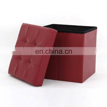 RTS Pure Color Pvc Leather Footrest Stool for Home Furniture Foldable Storage Ottoman