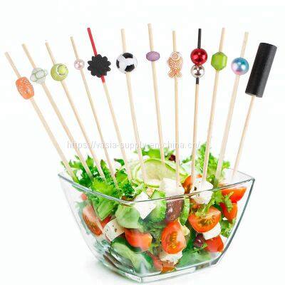 Custom Disposable Colorful Bead Bamboo Cocktail Pick Skewer for Camping, Party, Wedding photo-3