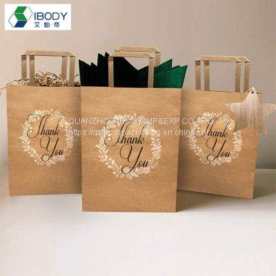 Custom Printed Brown Flat Handle Kraft Paper Shopping Bag With Thank You Logo Recycled Brown Paper Bag photo-2