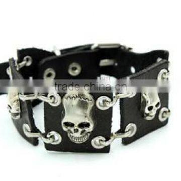 New Model Men Broad Leather Steampunk Skull Bracelets photo-3
