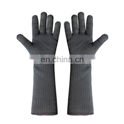 Polyester Steel Wire Cut Resistant Long Cuff  Gloves 38CM 7 gauge Level 5 Protection Safty Working Kitchen Gloves