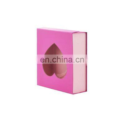 Luxury pink magnetic closure paper gift boxes with heart shape window