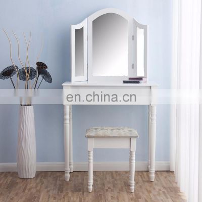 Furniture Dressing Table 3 Way Mirrors Triple Mirror Makeup Dresser Set with Stool (White)