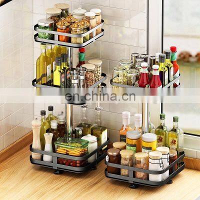 Carbon Steel Revolving Kitchen Spice Jar Bottle Rack 1 2 3 Tier Multifunction Rotating Spice Storage Organizer Rack