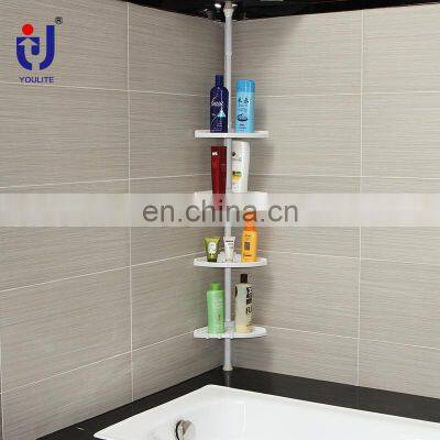 4 tier Anti-rust White Floating Bathroom Telescopic Corner Storage Shower Shelf For Towel