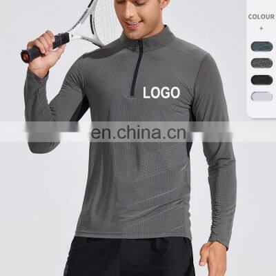 Newest Wholesale Half Zip Collar Print Men's Pullover T-Shirt Sports Gym Wear Long Sleeve Sweatshirt Stand Zip Neck Fitness Top