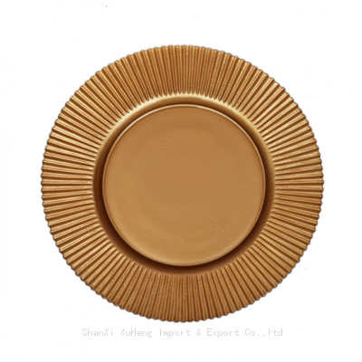 Wholesale 13 inches Striped Glass Charger Plate With Gold Colored For Party Wedding