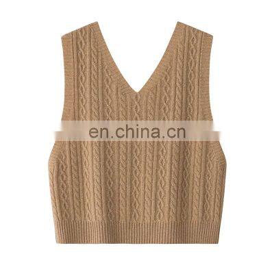 Women's Custom Crop Tank Top V-Neck Woolen Knitted Cashmere Vest With Embroidered Logo Casual Short Length Vests for Suits photo-2