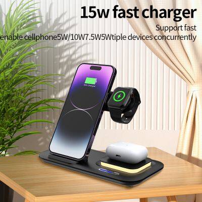 Hot Selling Portable Foldable 3 In 1 Wireless Charger With USB Output Fast Charging Station Stand Dock