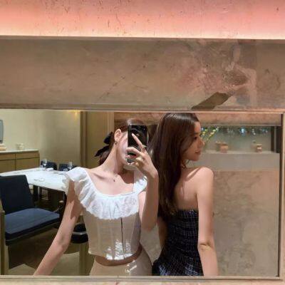 Female French-style Hot Girl Girlie Girl With Sweet and Fresh Style, Strapless, Form-fitting, Lace-edged, Frilled Blouse photo-4