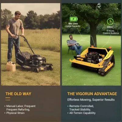 Vigorun VTLM800 452cc Ремонтный газонокосилка с дистанционным управлением Ширина резания 800 мм Газонокосилка с резиновыми гусеницами для крутых склонов