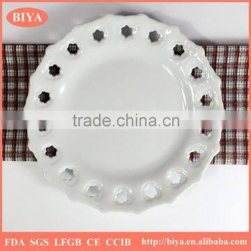 hollow porcelain round shallow plate ,hotel and ceramic restaurant dinner plate pizza plate dish