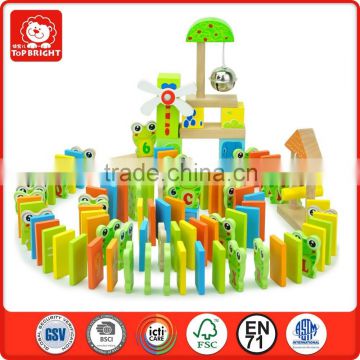 2015 china new innovative product frog domino 100pcs EN71 test educational wooden game toy wooden block with animal shapes