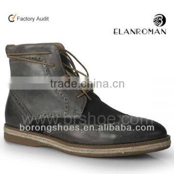 High neck men leather boots with wingtip