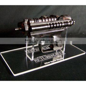 StarWars Biker Scout blaster acrylic display stand clear base with engrave