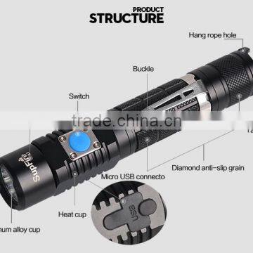 USB Leds Torch With 5 Modes , 2 Swith and 1*18650 Battery photo-4