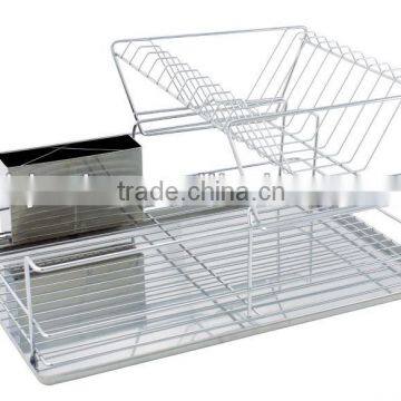 (BJ-DR1063) 2 Tiers Wire Dish Rack with stainless iron Trayer