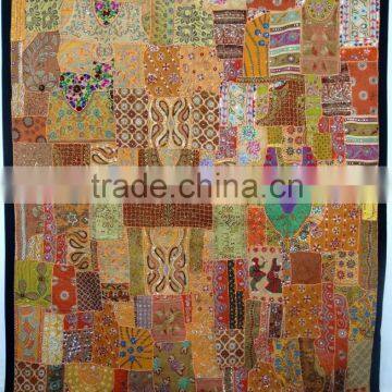 Vintage Sari Patchwork curtain Tapestry , Huge Indian Patchwork curtain WallHanging , Big Sari Patchwork Curtain